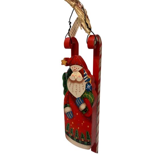 Vintage Wood Santa Sled Christmas Ornament 7" - Picture 3 of 6